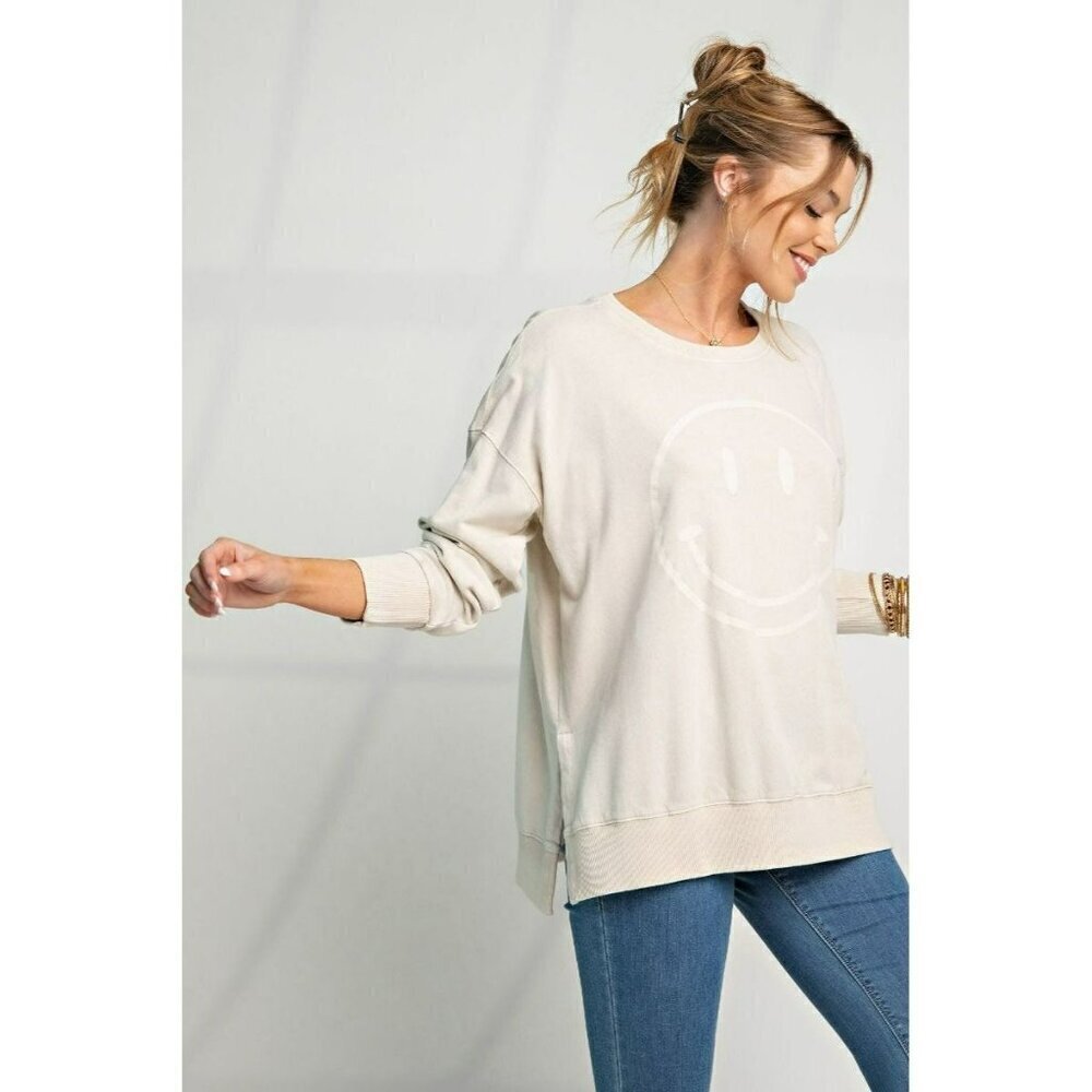 Don't Forget to Smile Mineral Wash Top in Khaki - Picture 4 of 5